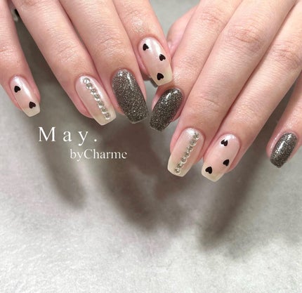 #バレンタインネイル,#ブラックネイル,#ハートネイル,#韓国ネイル,#西田辺ネイル,#天王寺ネイル,#ハートホロネイルのネイルデザイン