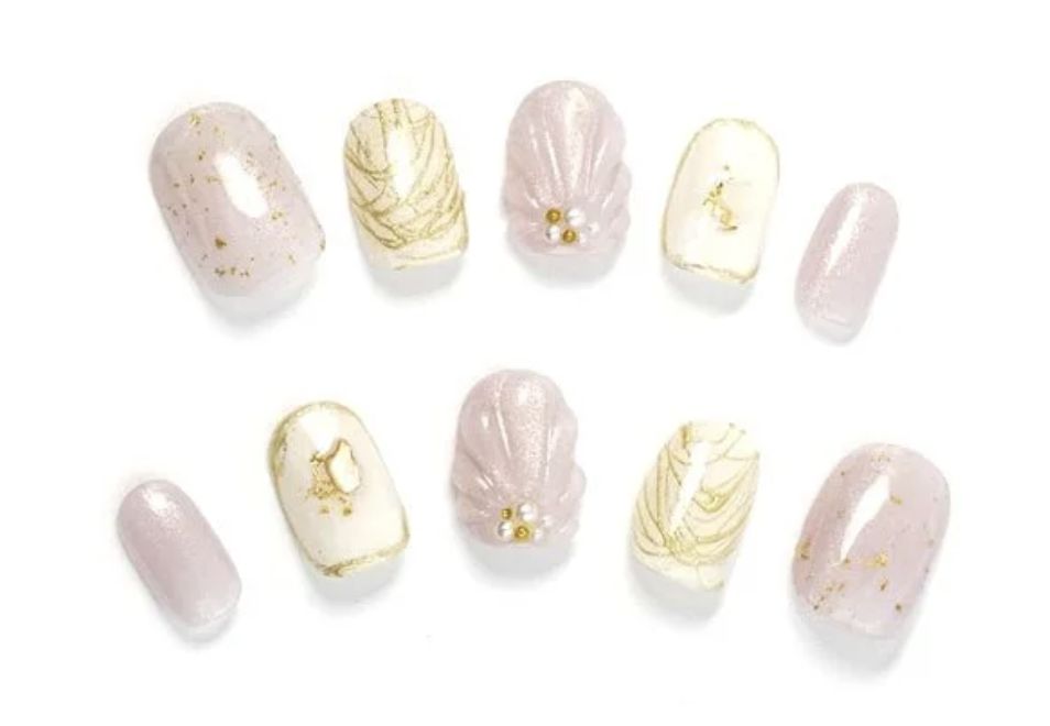 ミチネイル ピンク×ゴールドぷっくりシェル