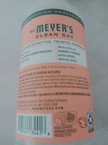 マルチ サーフィス エブリデークリーナー/Mrs. MEYER'S CLEAN DAY/その他を使ったクチコミ（3枚目）