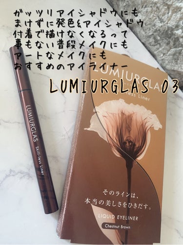 
LUMIURGLAS Skill-less Liner
03チェスナットブラウン

はい！！！最高です。
元々違う色のを2本持っていました
そしてめちゃめちゃ愛用してました。

細くて描きやすい
滲ま