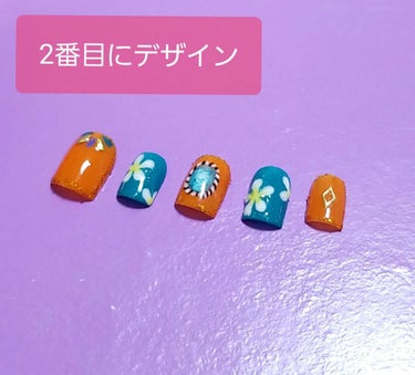 NailRecipe(ネイルレシピ) ネイルレシピ  ウルトラベースジェルのクチコミ「✩オータムハワイアンネイル☆。.:＊・゜

ハワイっぽいネイルデザインを頼まれたので
今の時期.....」（3枚目）