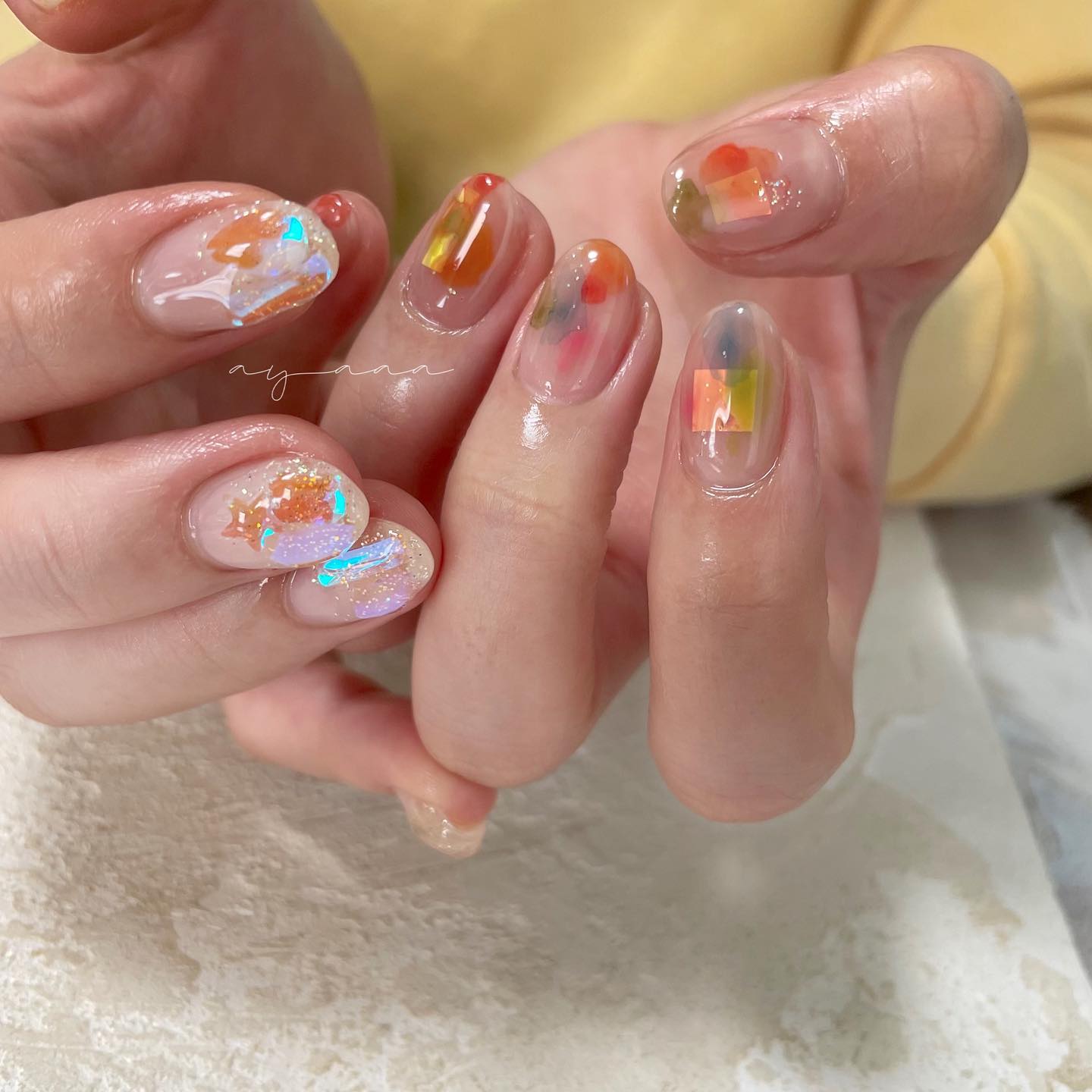 #春ネイル,#インクネイル,#うるうるネイルのネイルデザイン