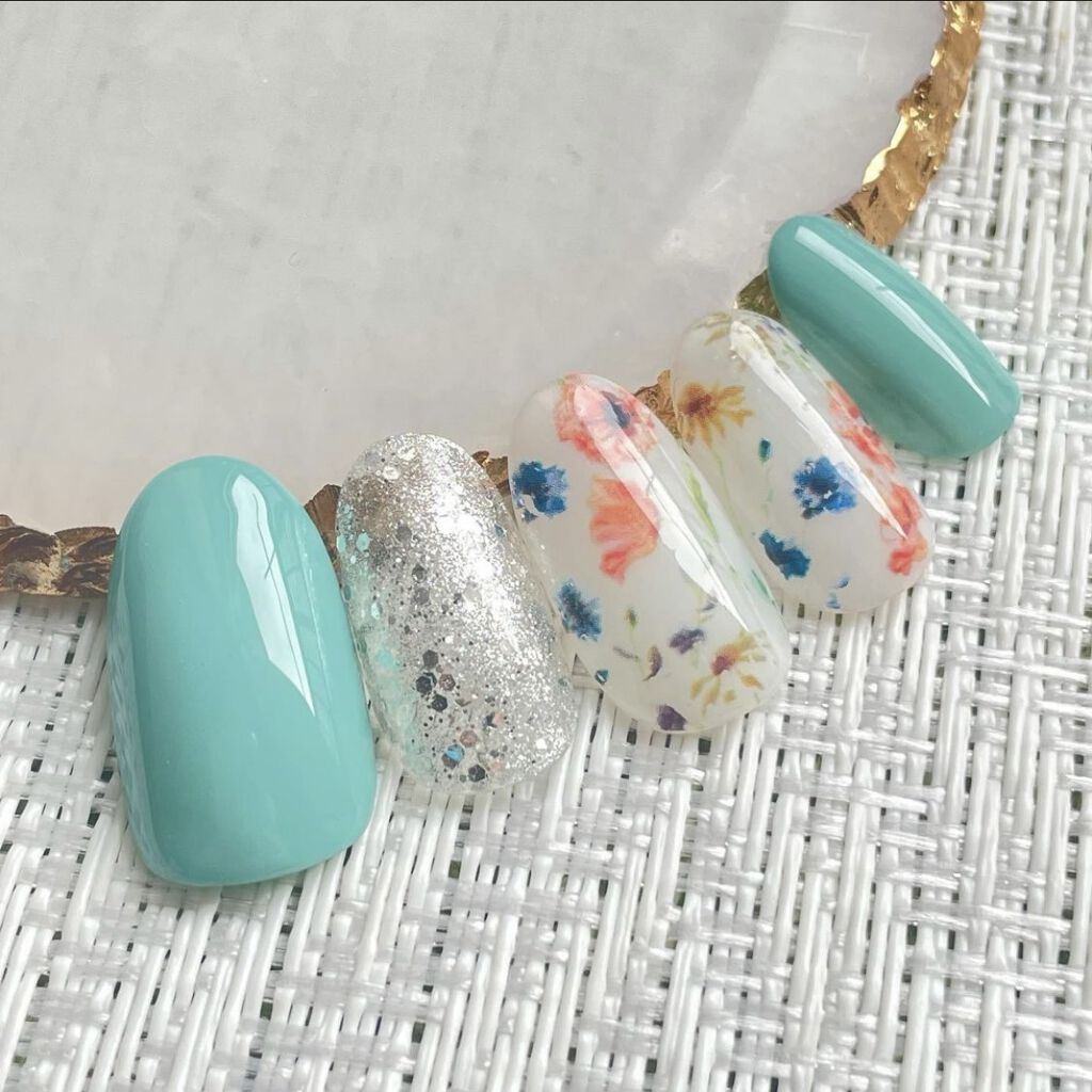 #ジェルネイル,#セルフネイル,#春ネイル,#ボタニカルネイルのネイルデザイン