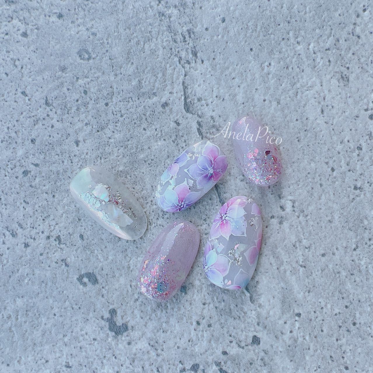 #ネイル,#純国産ジェルネイル,#ジェルネイル,#梅雨ネイル,#紫陽花ネイル,#アジサイネイル,#フラワーネイルのネイルデザイン