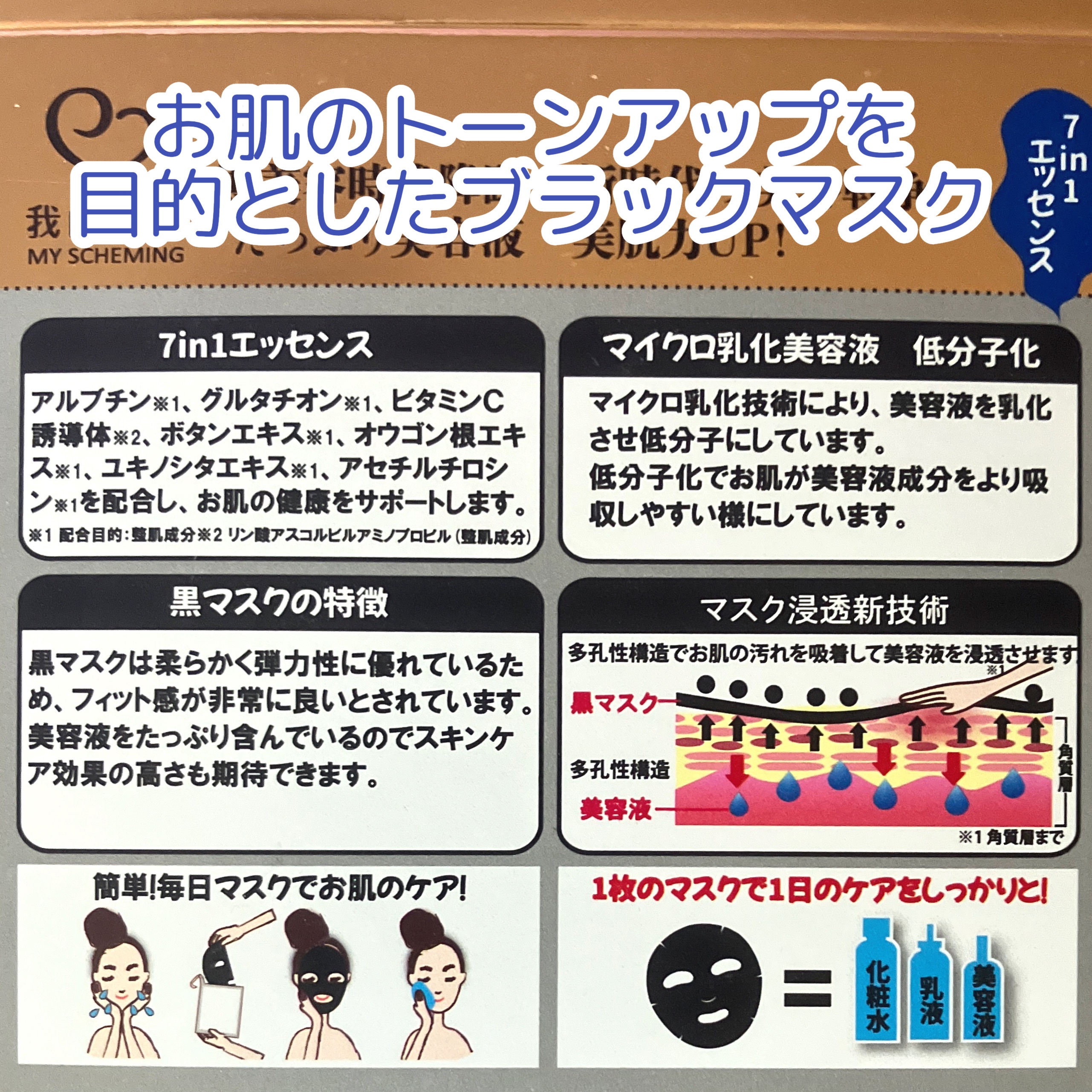 7 in 1エッセンス ブラックマスク/我的心機/シートマスク・パックを使ったクチコミ（3枚目）