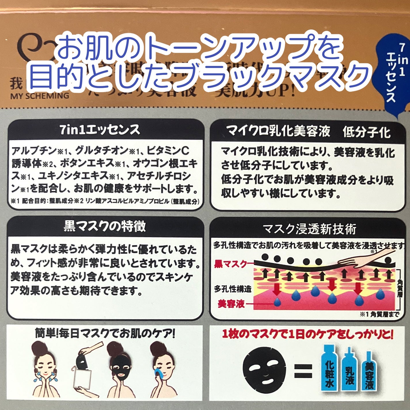7 in 1エッセンス ブラックマスク/我的心機/シートマスク・パックを使ったクチコミ(3枚目)