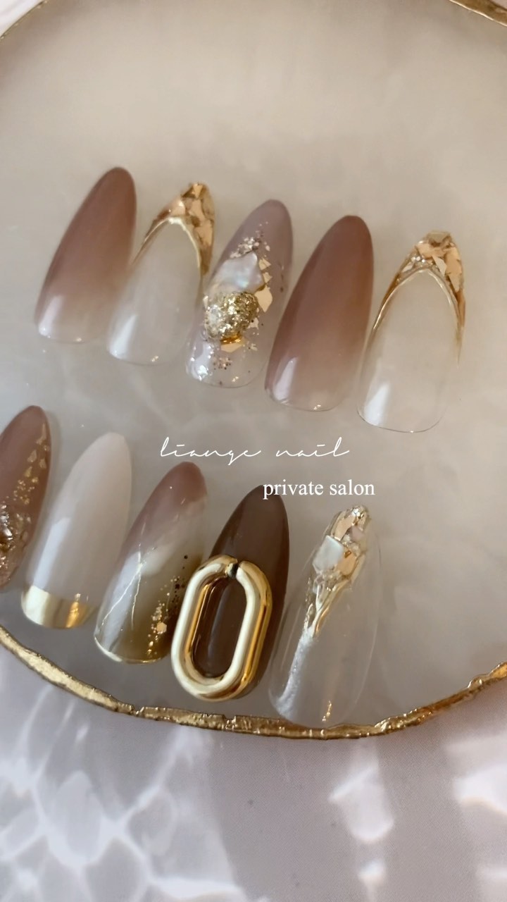#ネイル,#夏ネイル,#大人ニュアンスネイル,#ニュアンスネイル,#ジェルネイル,#ミラーネイル,#シェルネイル,#秋ネイル,#天然石ネイルのネイルデザイン
