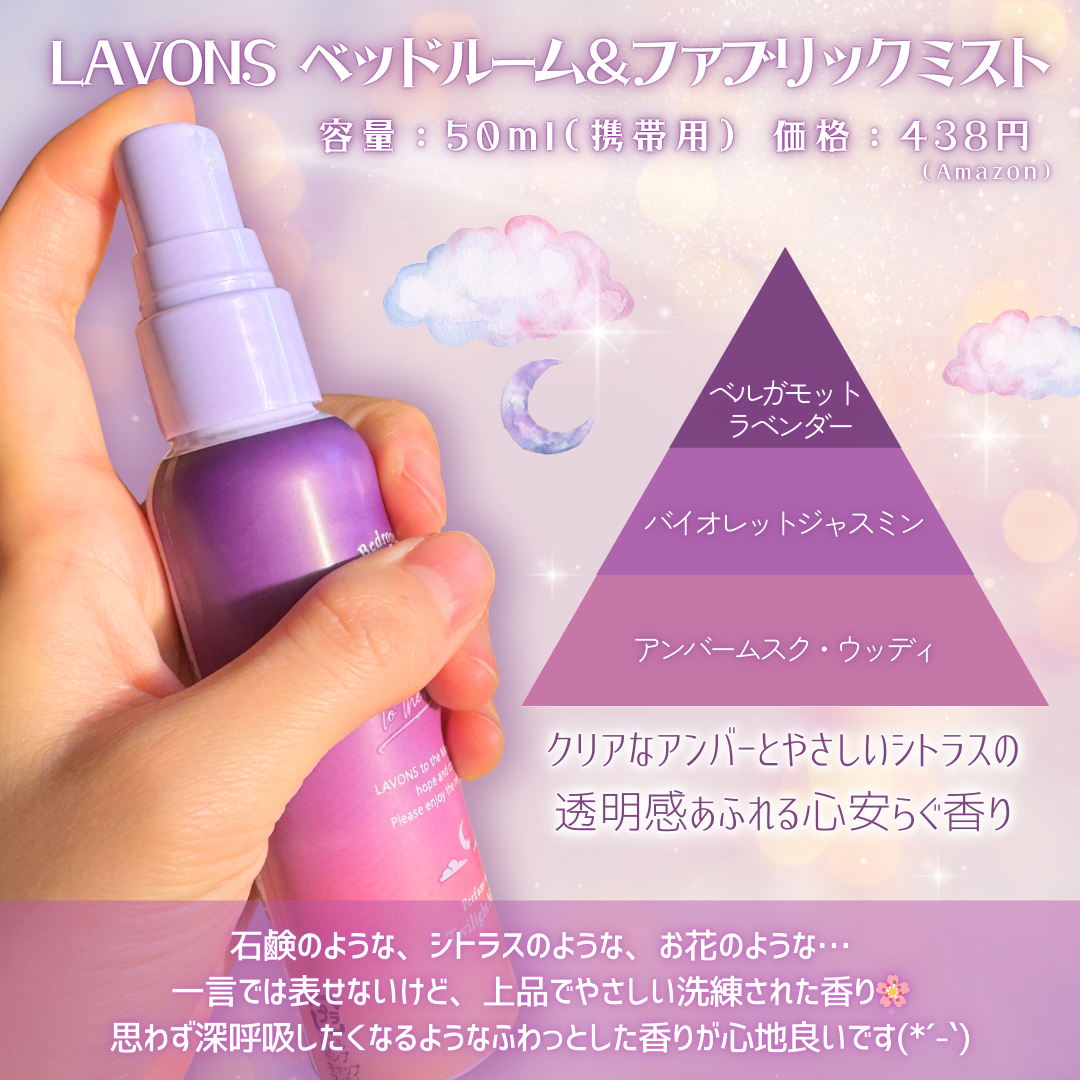 トゥザムーン ベッドルーム＆ファブリックミスト トワイライトマジックの香り 携帯用 50ml/ラボン/ファブリックミストを使ったクチコミ（2枚目）