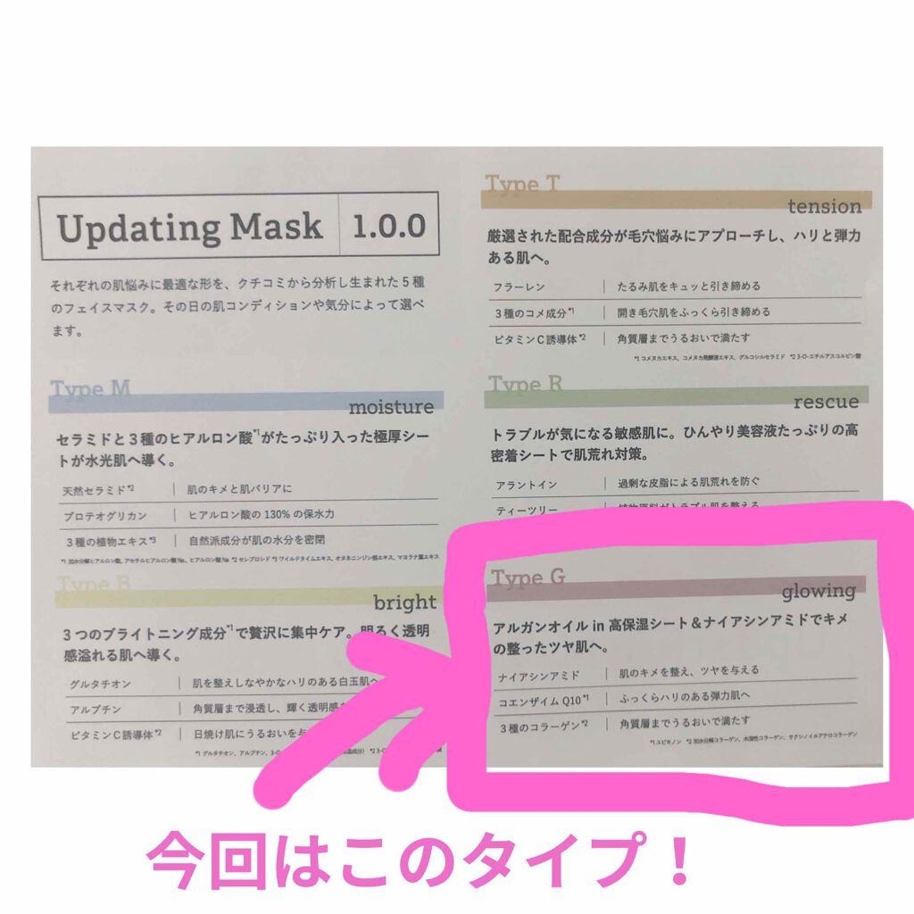 Updating Mask 1.0.0 5タイプセット 1セット5枚入り/meol/シートマスク・パックを使ったクチコミ(2枚目)