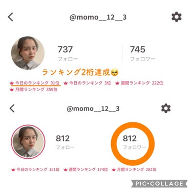 moca on LIPS 「🌷開始から1ヶ月皆様に感謝です🌷🌷今日のランキング2桁達成🌷🌷..」（1枚目）