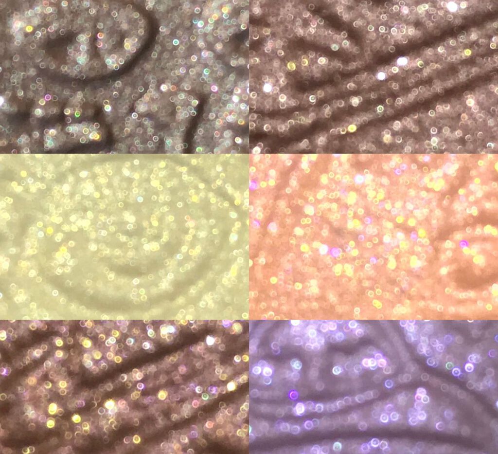 ギャラクシーシャドウのラメ比較画像です。
先ずはスパークルカラー✨✨
#ギャラクシーシャドウ のGS-1~6のラメ画です😍
ガラスを散りばめた様なラメ感なので、どの角度から見ても煌めく目元を演出してくれます！
というか、ずっと見て