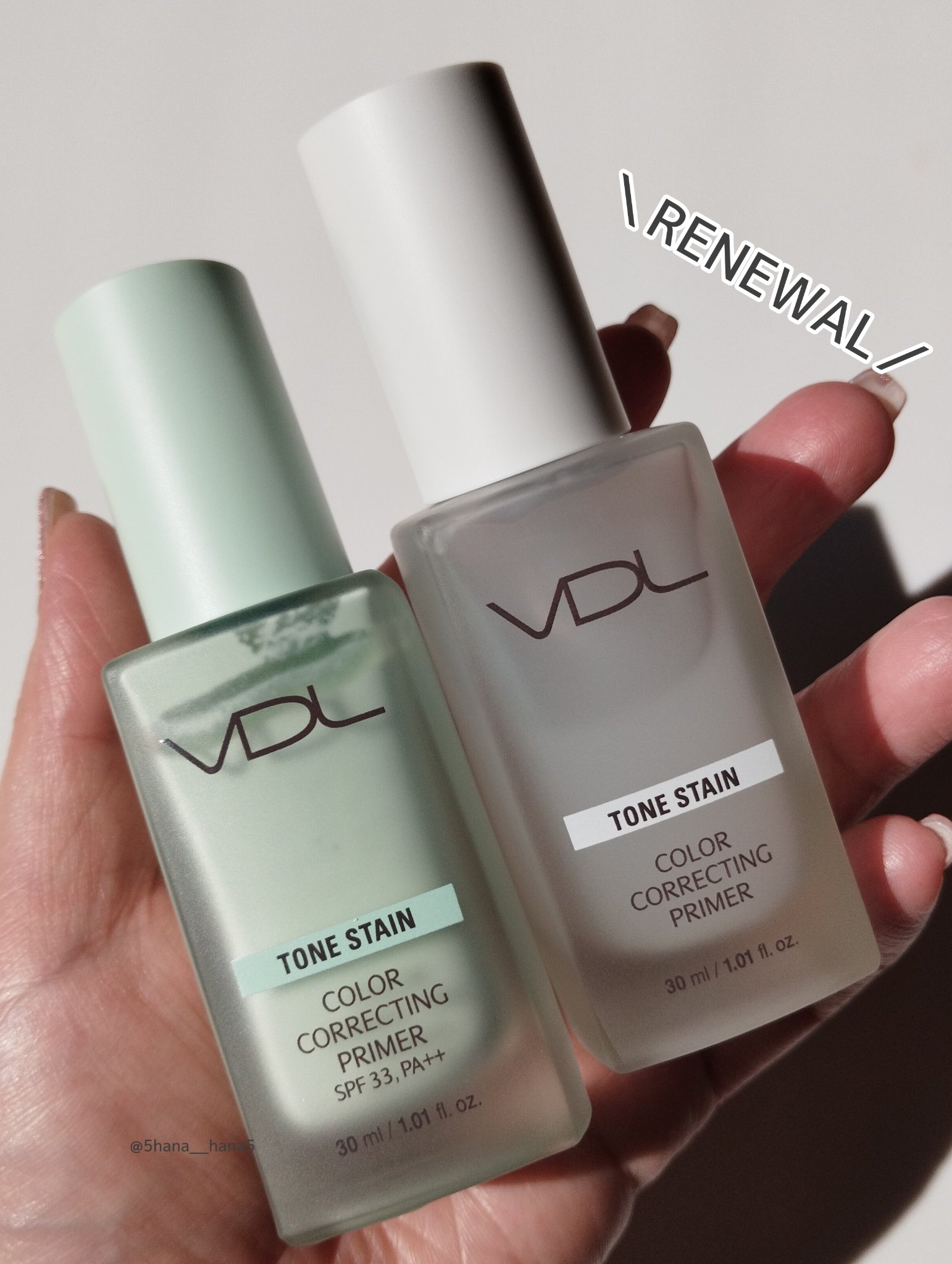 VDL
トーンステインカラーコレクティングプライマー
全4色　30ml　￥3080（税込）

.....................................

リニューアルした人気プライマー🤍💚

～～～RENEWAL　PO