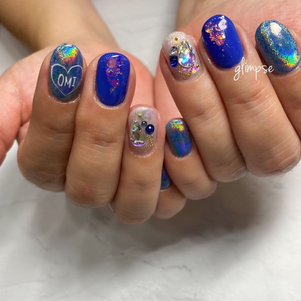 松尾佳子 on LIPS 「先月の3代目ライブのお客様♡omiへの愛が止まらないネイル💙💙..」(1枚目)