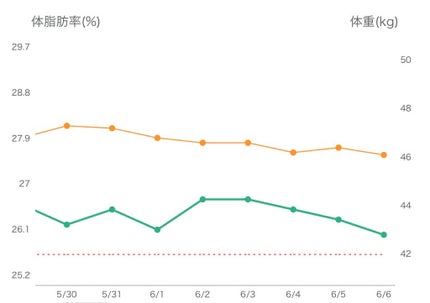 ちぇん on LIPS 「4/29~6/6約1ヶ月の経過です☺️体重/50.5kg→46..」(5枚目)