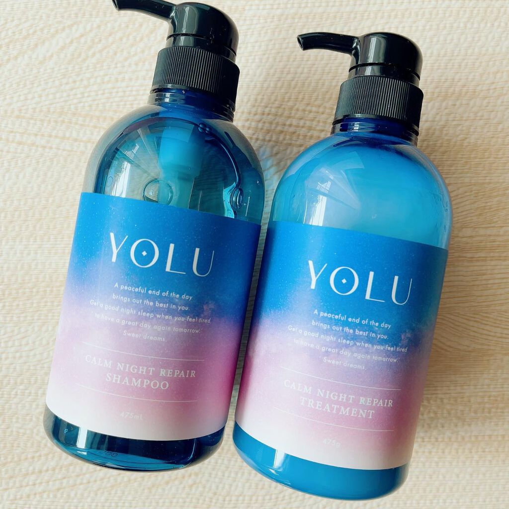 -

YOLU 
カームナイトリペアシャンプー
トリートメント

髪1本1本をコーティングする
「ナイトキャップ処方」で、
髪を摩擦から守る！

美容成分と、補修ケア成分も入ってるそうです♡

髪と地肌の濃密ナイトケアで、
しっとりうるツヤ