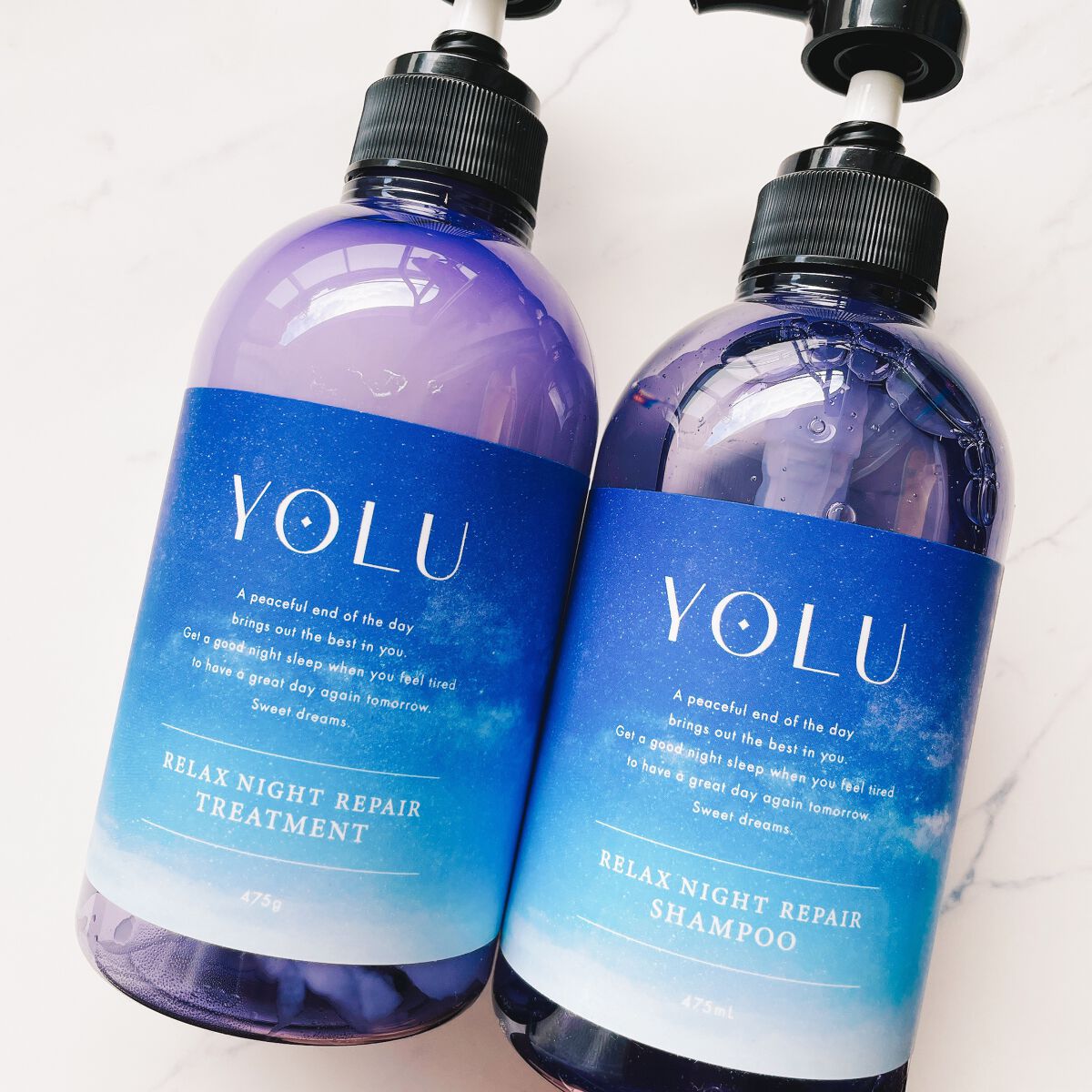 リラックスナイトリペア シャンプー／トリートメント トリートメント本体 475g/YOLU/市販シャンプーを使ったクチコミ（1枚目）