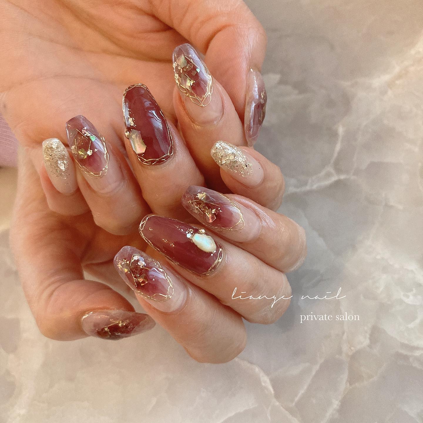 #リアンジェネイル,#柏ネイル,#ネイル,#ニュアンスネイル,#大人ニュアンスネイル,#シェルネイル,#ミラーネイル,#天然石ネイル,#春ネイルのネイルデザイン