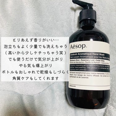 Aesop アンドラム アロマティック ハンドウォッシュのクチコミ「いい匂いで気分もやる気も爆上がり❤️‍🔥
泡立ち◎汚れ落ち◎香り◎


Aesop
アンドラム.....」（2枚目）