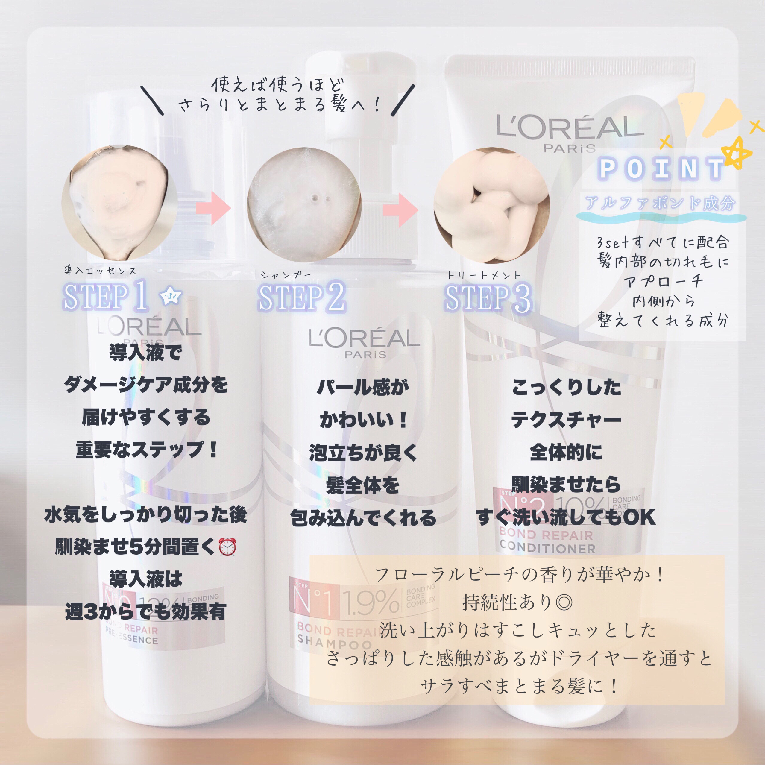 ロレアル パリ ボンド リペア シャンプー／コンディショナー/ロレアル パリ/市販シャンプーを使ったクチコミ（2枚目）