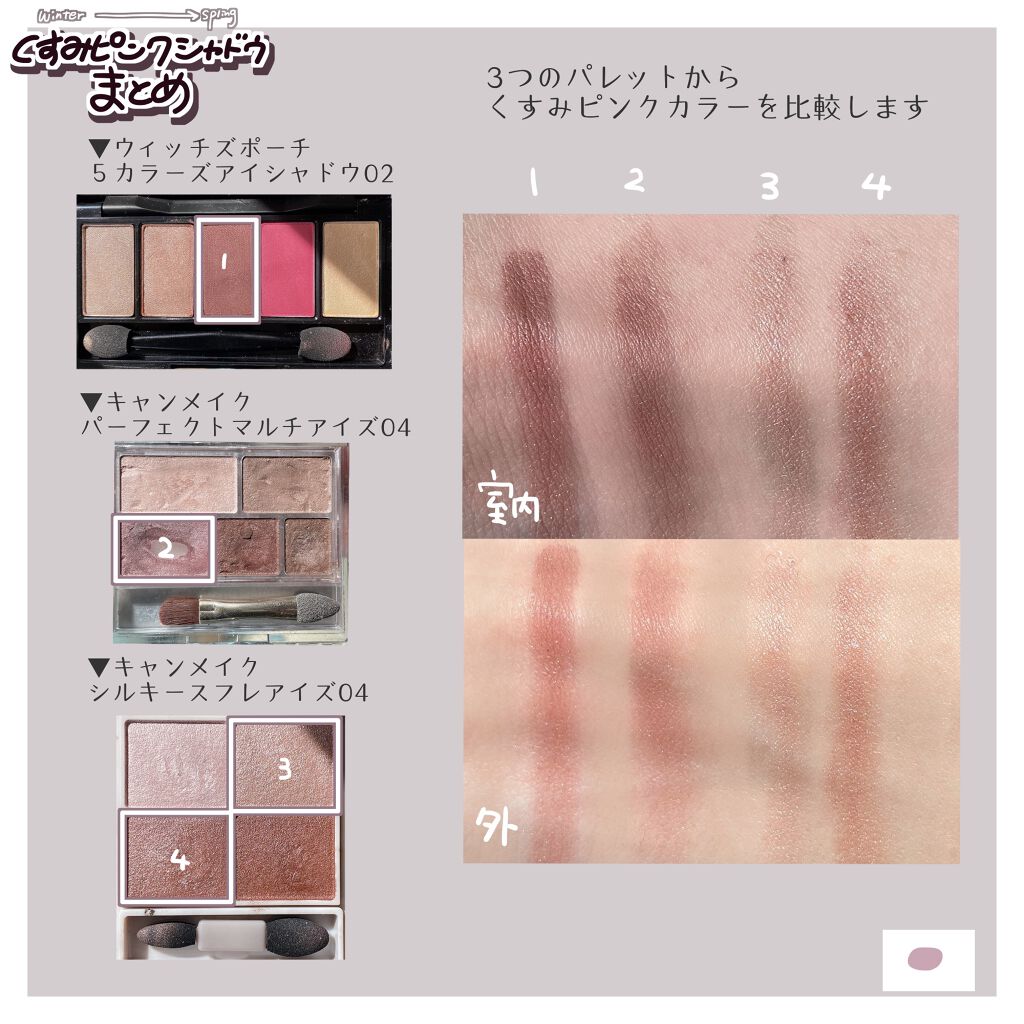 5カラーズアイシャドウ 02フレンチピンク/Witch's Pouch/アイシャドウパレットを使ったクチコミ（2枚目）