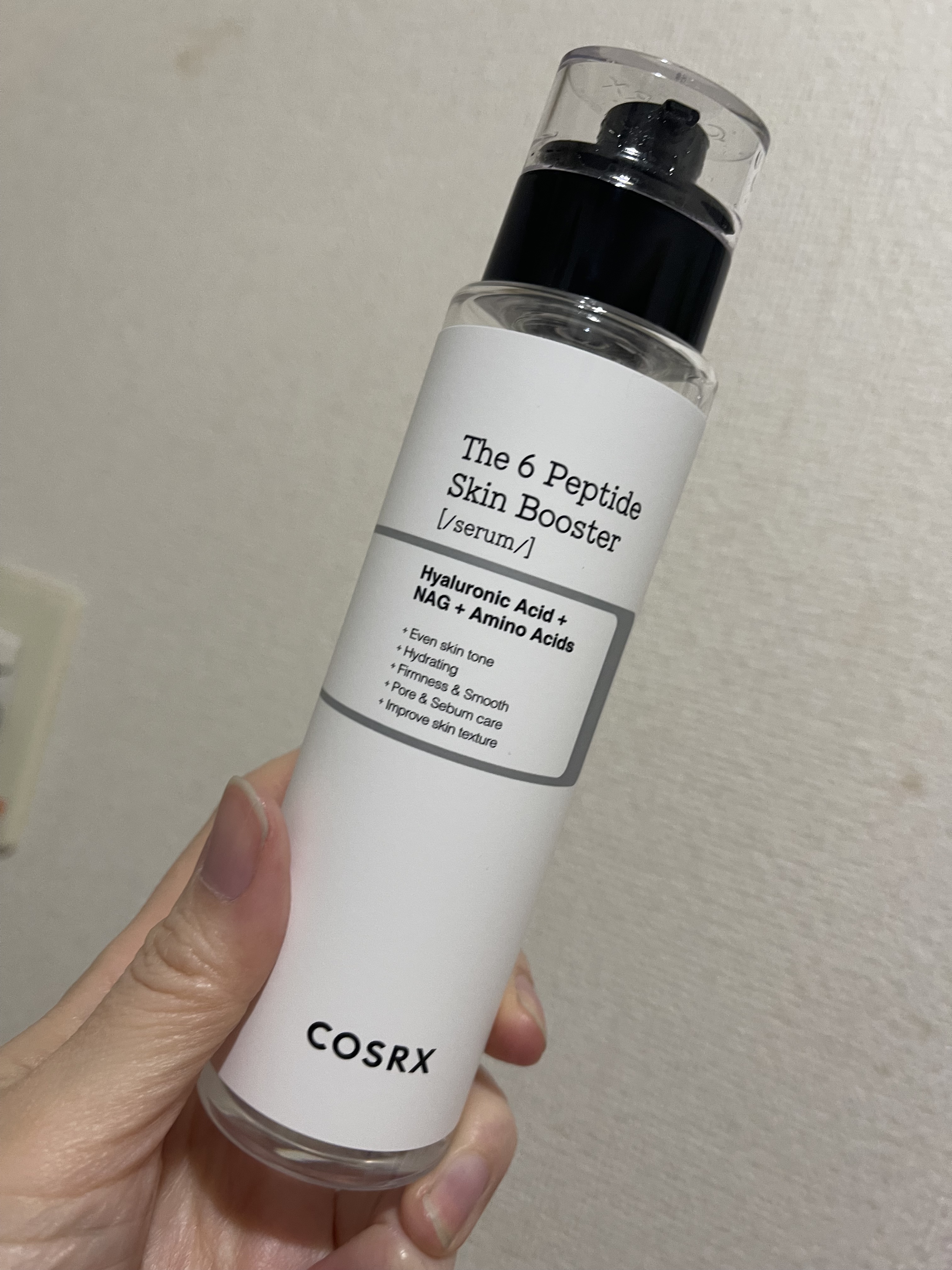 ★COSRX
RXザ・6ペプチドスキンブースターセラム

＊Qoo10購入＊

導入美容液が欲しくて、Qoo10のランキングで見つけたコレを購入してみました！

ほぼシャバシャバ系ですが、ちょーーーーーーっとだけトロミついてる？かのような感