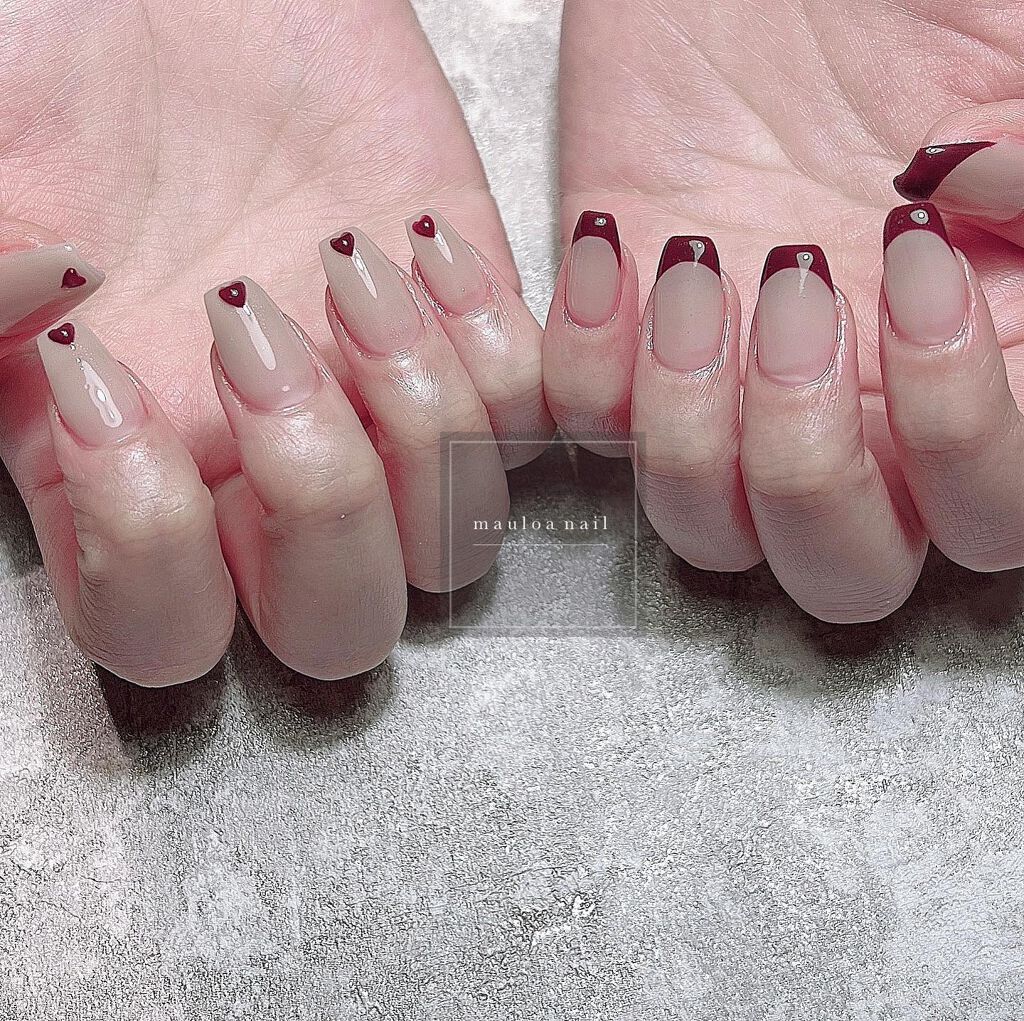 #ハートネイル,#ネイル,#アートネイル,#冬ネイル,#チョコネイル,#リングネイル,#ボルドーフレンチネイル,#ボルドーネイル,#ミラーネイル,#手書きアートネイル,#ハートネイル,#パーツネイル,#ベージュネイル,#バレンタインネイル,#冬ネイル,#天王寺ネイルのネイルデザイン