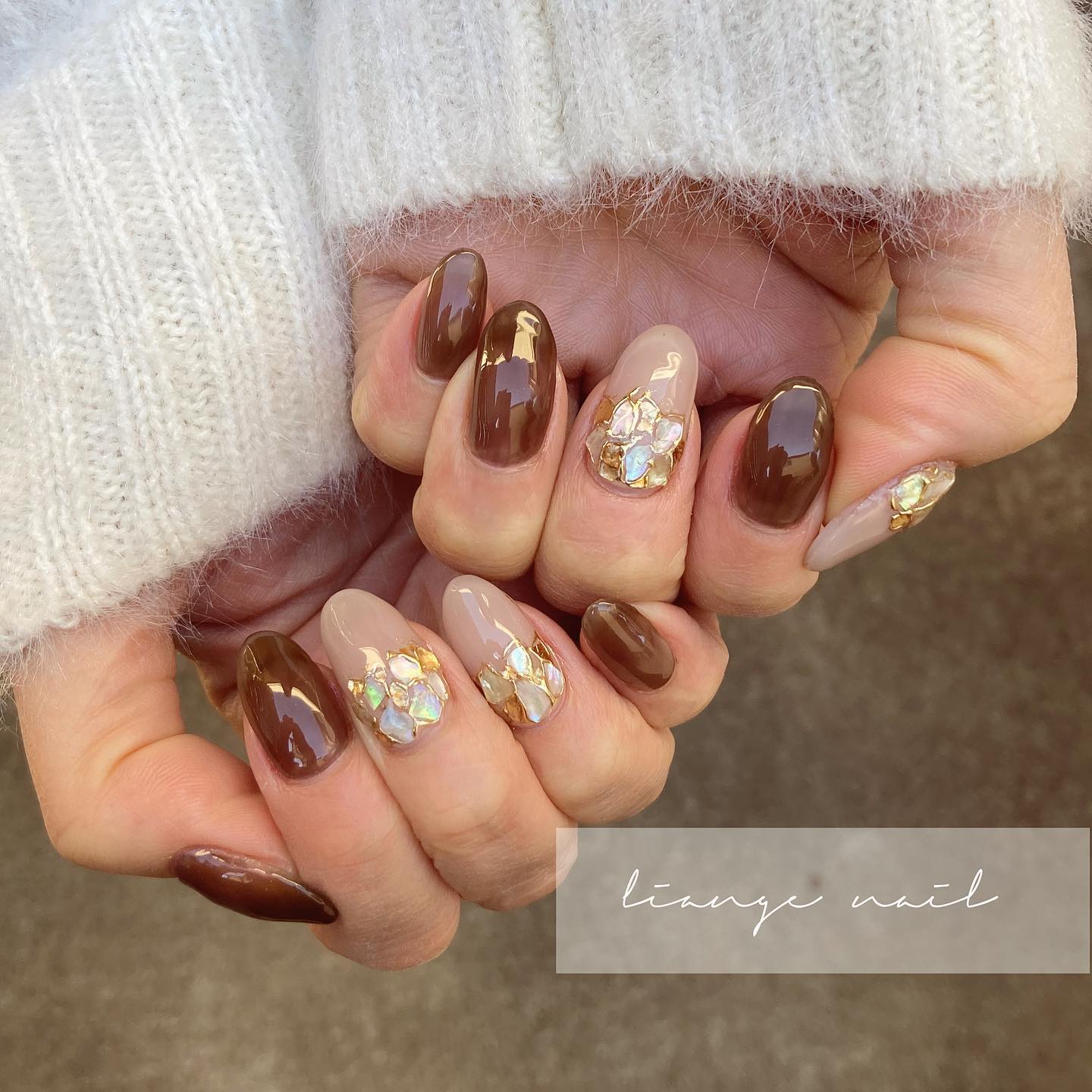#リアンジェネイル,#柏ネイル,#ネイル,#シェルネイル,#ニュアンスネイル,#ブラウンネイルのネイルデザイン