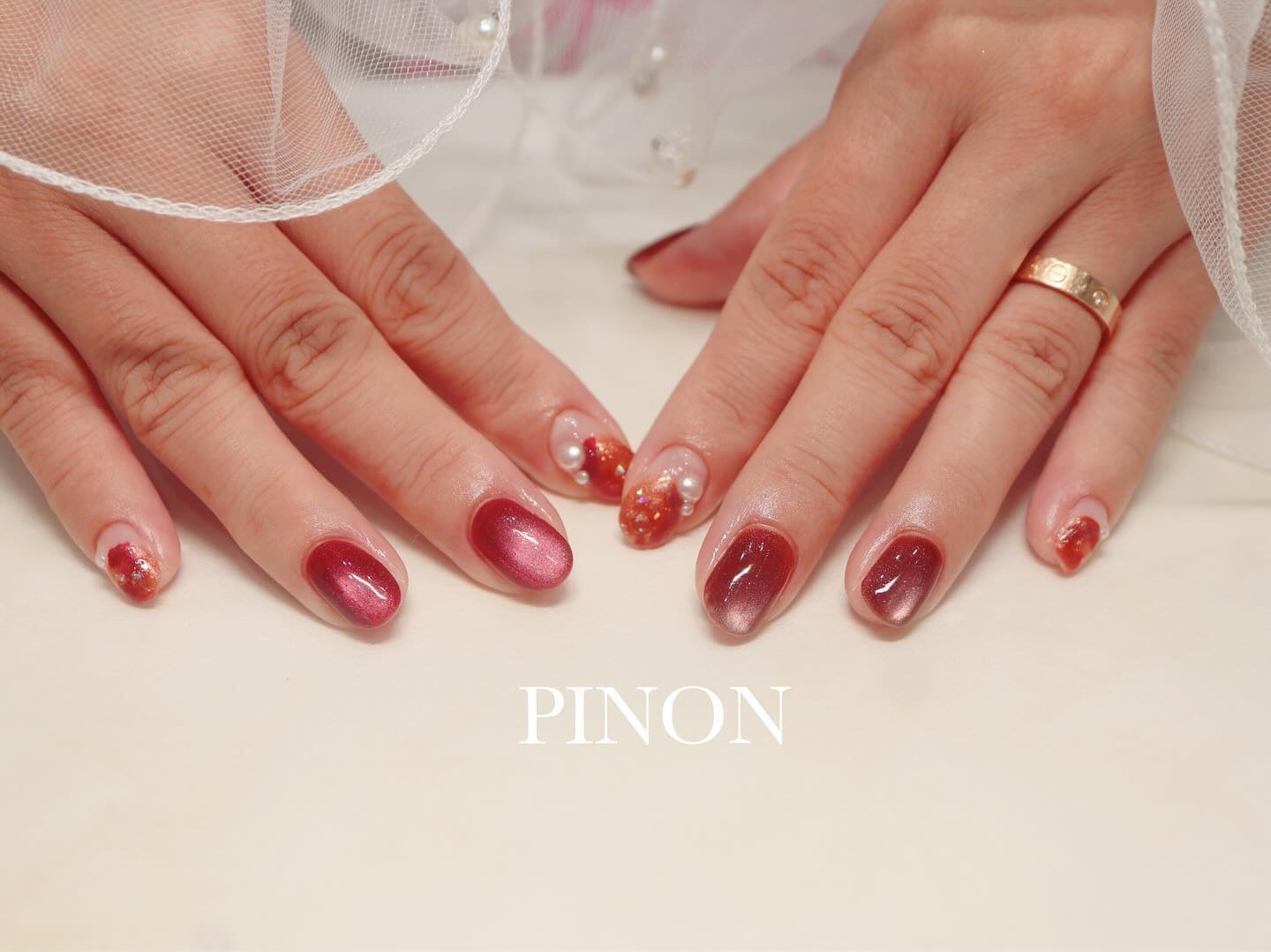 #マグネットネイル,#秋カラーネイル,#秋ネイルのネイルデザイン