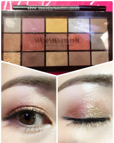 MAKEUP REVOLUTION Fantasy Makeup Pigment Paletteのクチコミ「💕🎁🎄 MerryX'mas 🎄🎁💕

今日はクリスマスカラーの赤と緑を使ってアイメイクを遊ん.....」（1枚目）