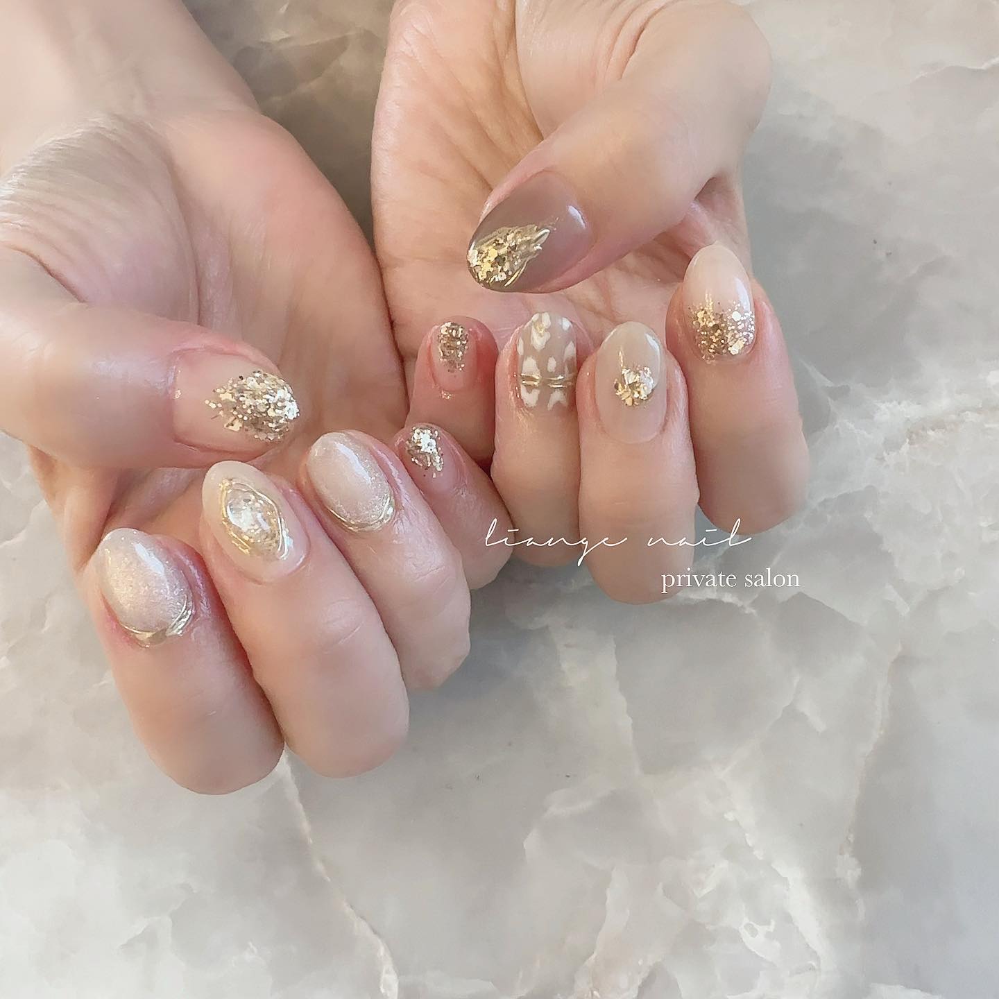 #ネイル,#大人ニュアンスネイル,#ニュアンスネイル,#ジェルネイル,#秋ネイル,#レオパードネイル,#ベージュネイル,#マグネットネイルのネイルデザイン