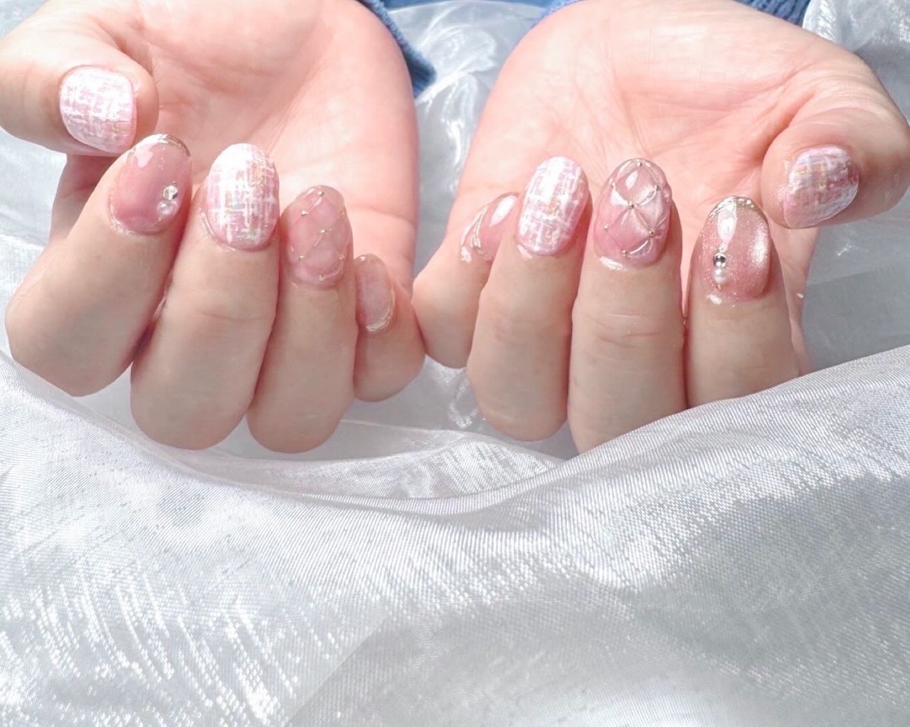 #ネイル,#ジェルネイル,#ツイードネイル,#キルティングネイル,#マグネットネイル,#冬ネイル,#新春ネイルのネイルデザイン