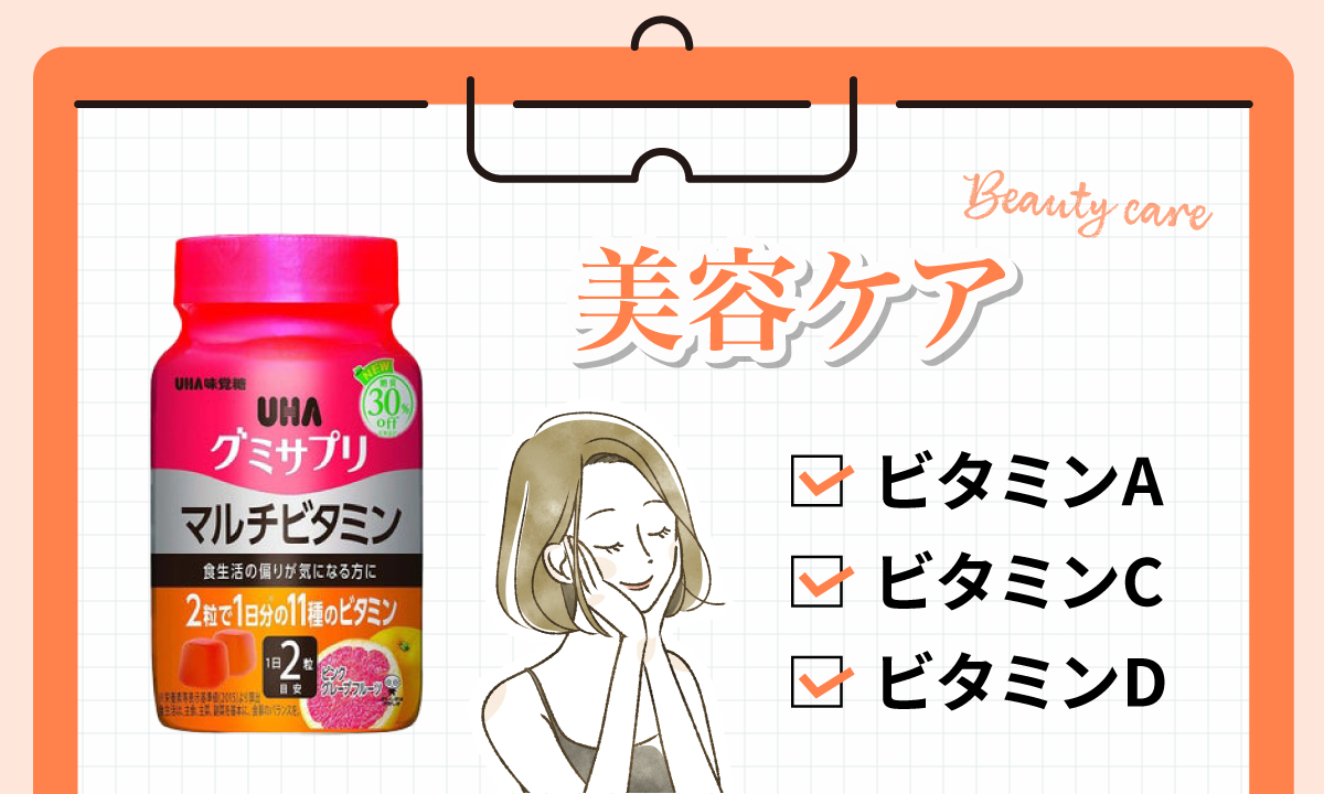 美容ケアにはビタミンA・ビタミンC・ビタミンDがおすすめ。