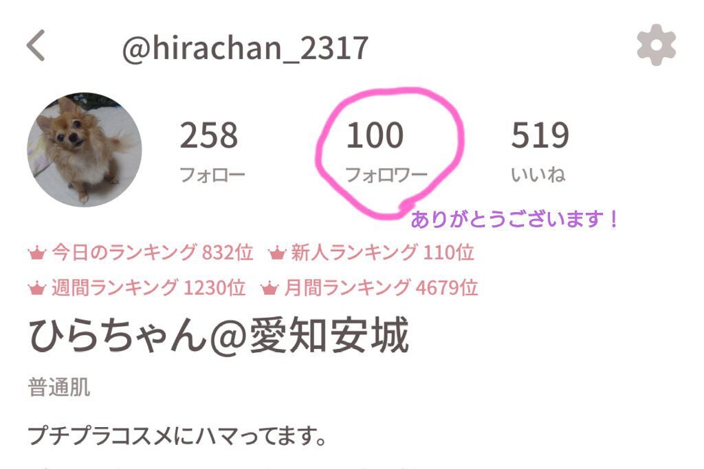 ひらちゃん プチプラ ブルベ on LIPS 「初投稿からわずか3日、こんなに爆速でフォロワー100人達成!あ..」(1枚目)