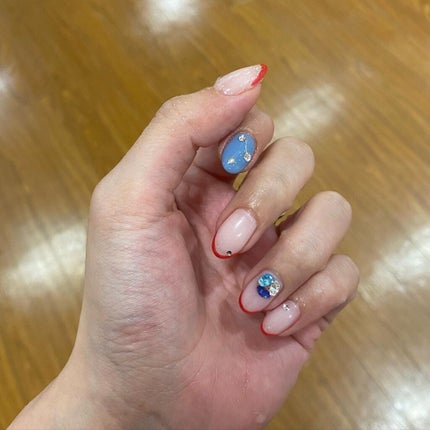 あさひ【フォロバします】 on LIPS 「#スキニーフレンチ悩みに悩んだカラー。ネイビーフレンチ!って決..」(5枚目)