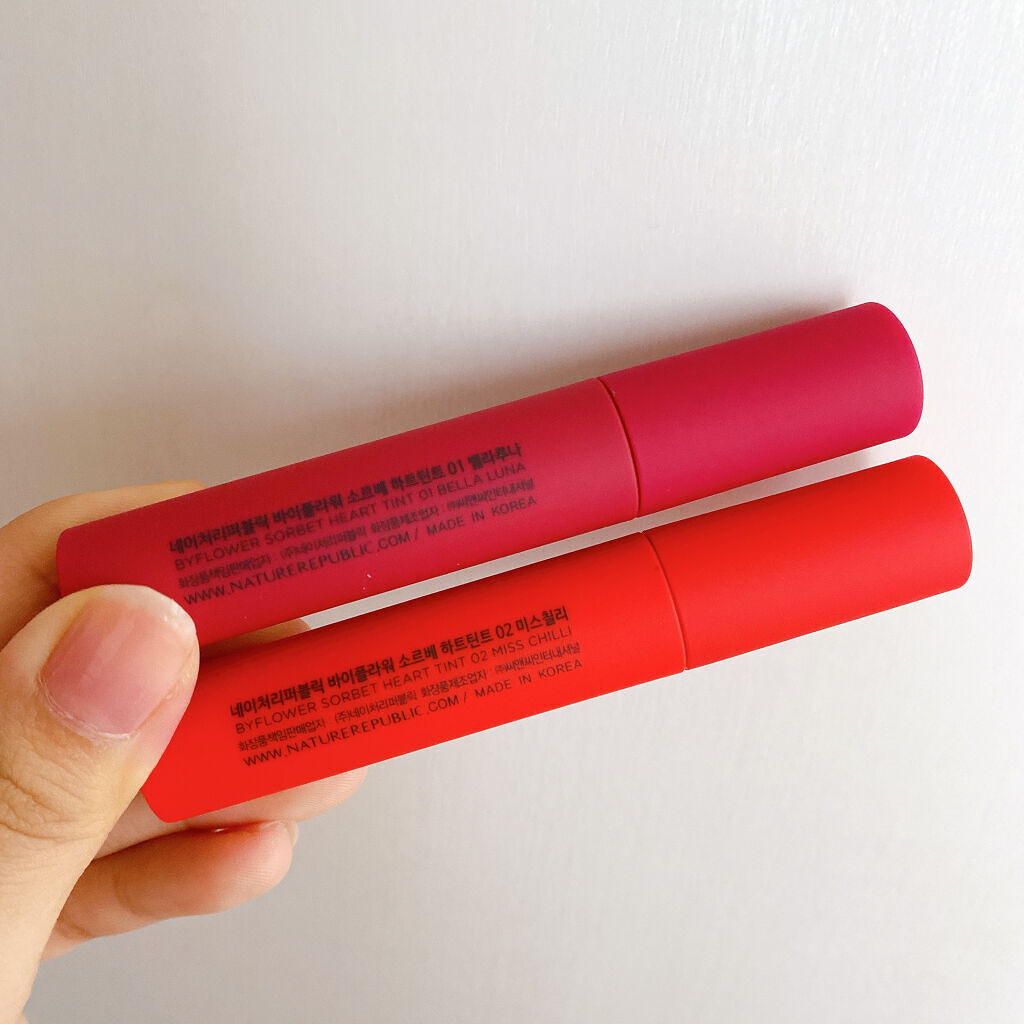 バイフラワーソルベハートティント/ネイチャーリパブリック/リップティントを使ったクチコミ（3枚目）