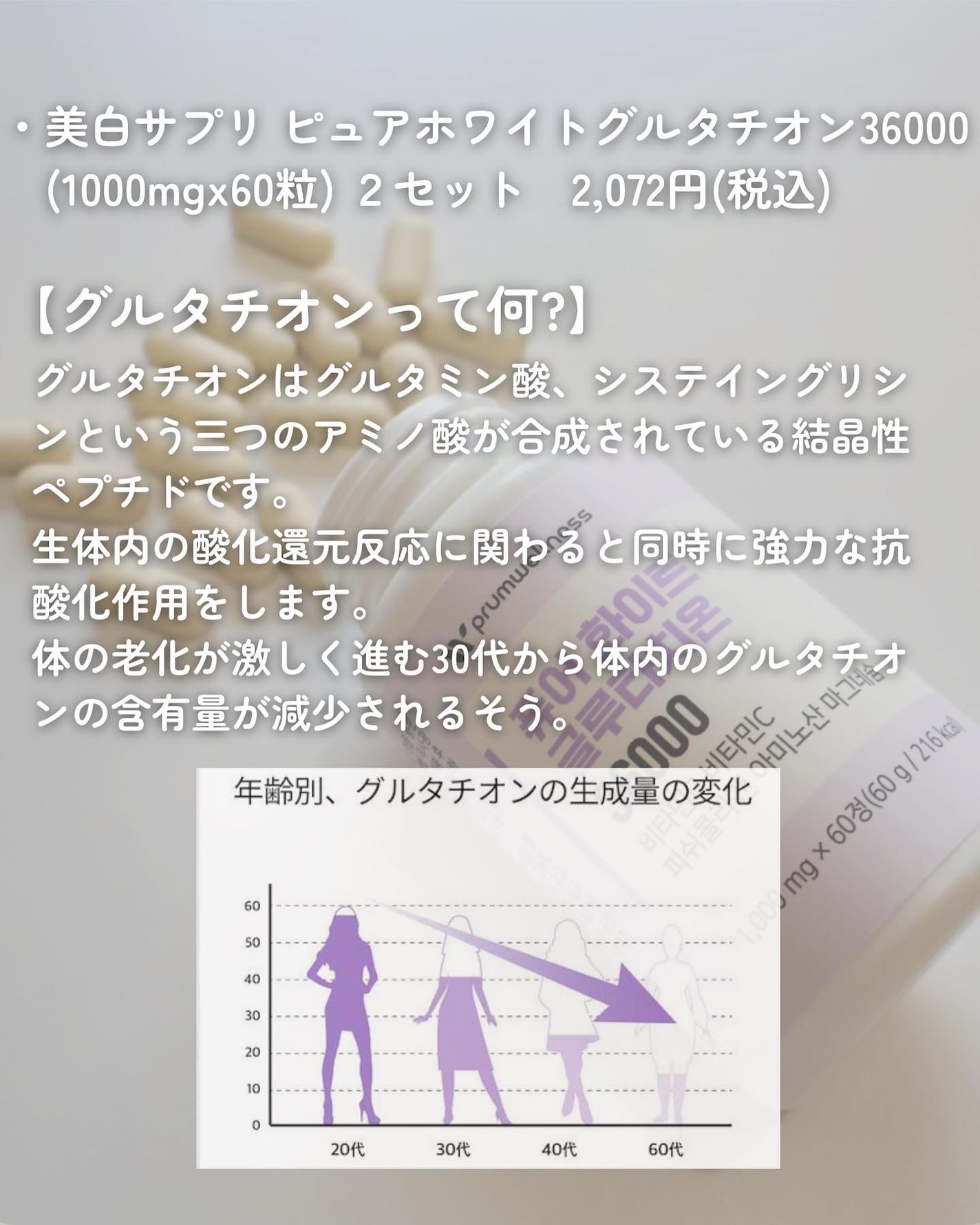 Narumin  スキンケアオタク🤍 on LIPS 「30代から体内のグルタチオンが減少する⁉︎飲む白玉点滴で目指..」(2枚目)