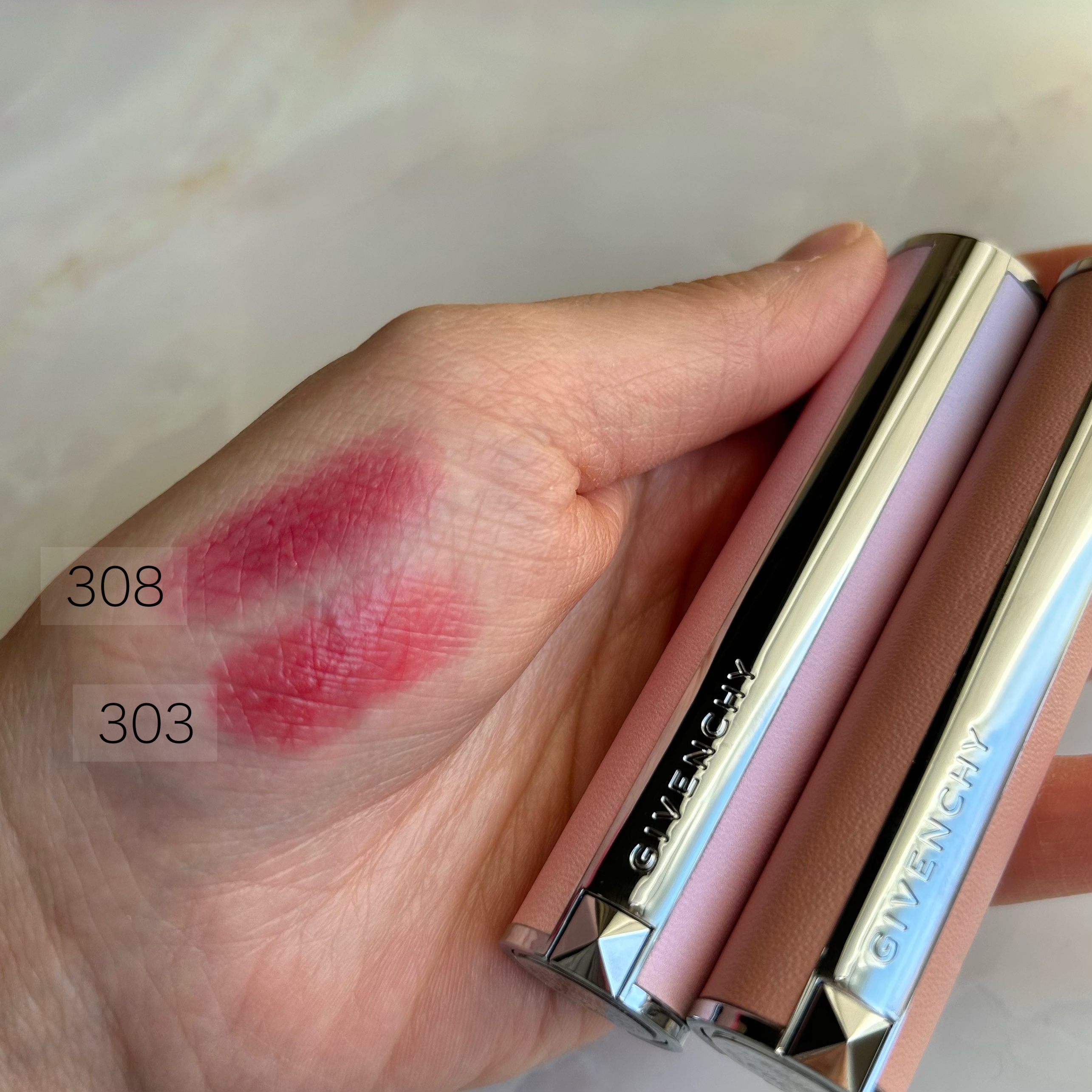 ローズ・パーフェクト No.308 ピンキッシュ・レッド（スプリングコレクション2024）/GIVENCHY/リップバームを使ったクチコミ（2枚目）