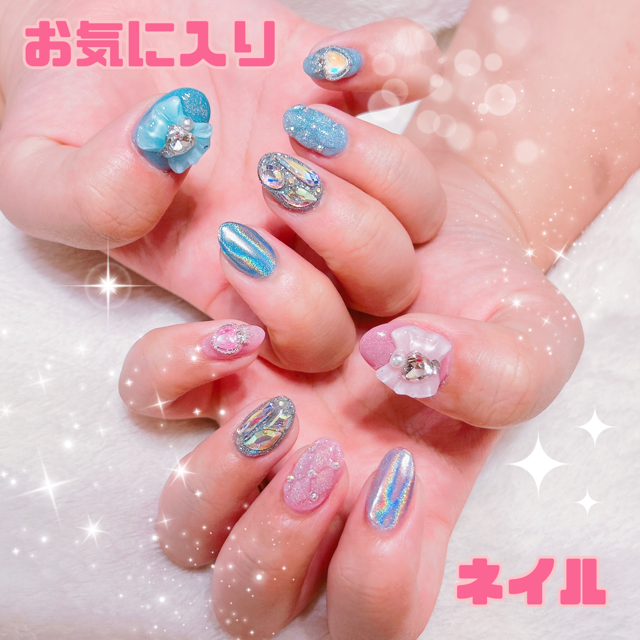 #ネイル,#お気に入りネイル,#キルティングネイル,#キラキラネイルのネイルデザイン