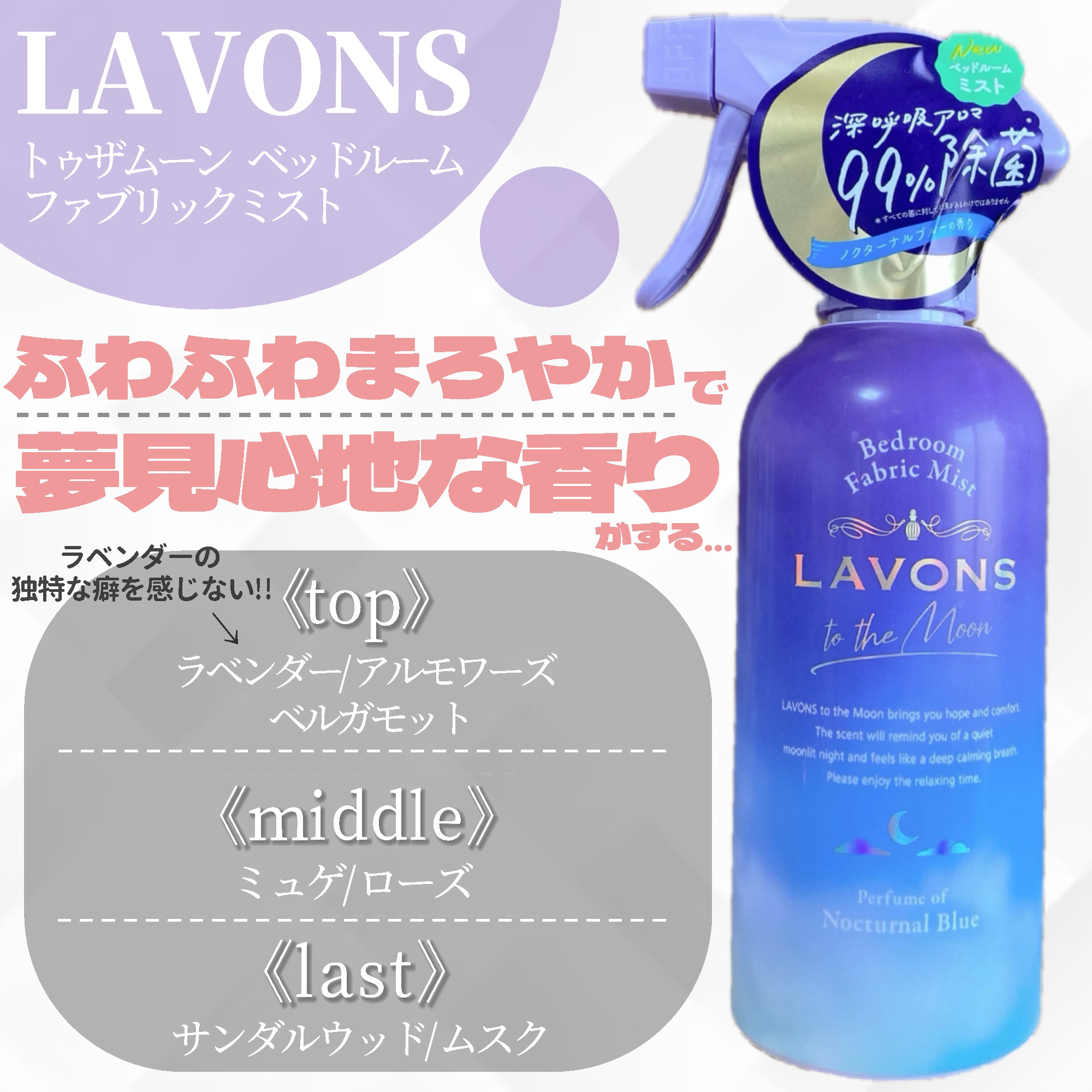 トゥザムーン ベッドルーム＆ファブリックミスト ノクターナルブルーの香り/ラボン/ファブリックミストを使ったクチコミ（2枚目）