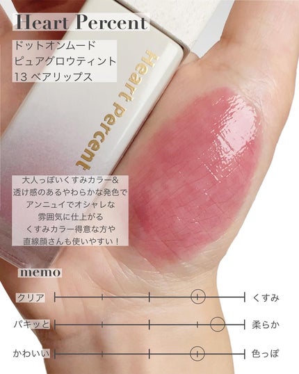 ドットオンムードピュアグロウティント/Heart Percent/リップティントを使ったクチコミ(5枚目)