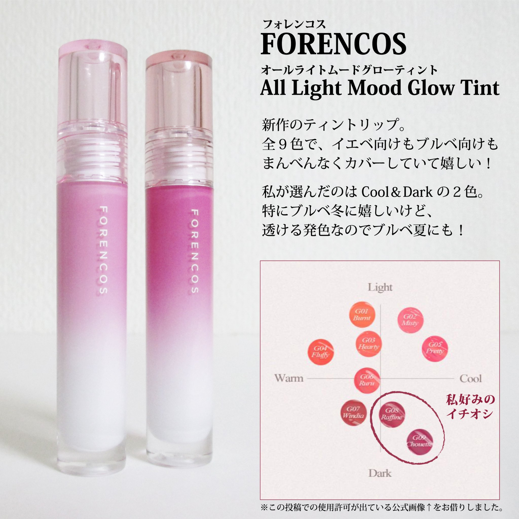 オールライトムードグローティント/フォレンコス/リップティントを使ったクチコミ（2枚目）