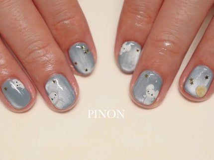 #ポケモンネイル,#マグネットネイル,#カラカラネイル,#秋ネイル,#お月見ネイル,#星ホロネイルのネイルデザイン