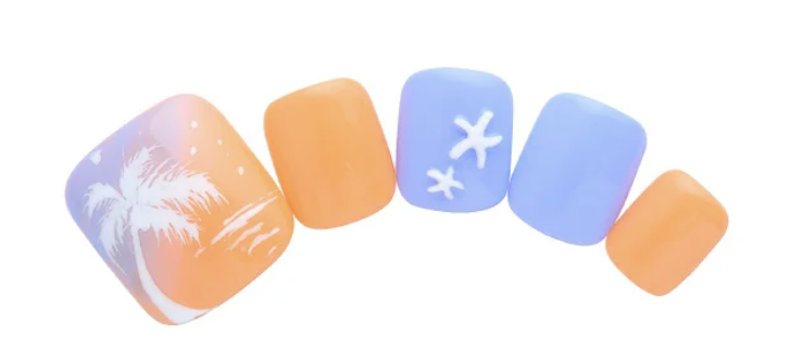 DASHING DIVA〈サマーネイル2023〉 ホワイトシルエットのヤシの木アートでサンセットを感じて（フット）