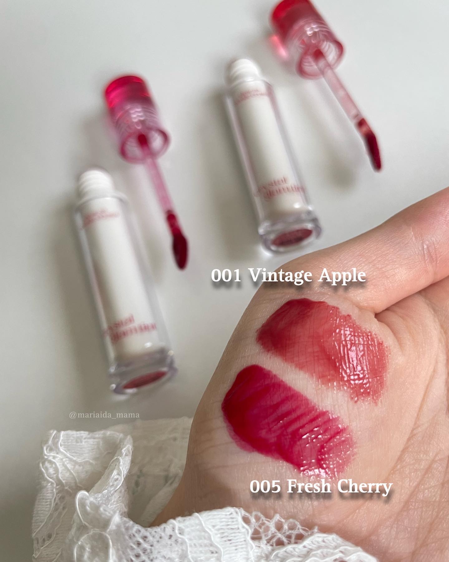 クリスタル グラム ティント 05 フレッシュチェリー(FRESH CHERRY)/CLIO/リップティントを使ったクチコミ（2枚目）