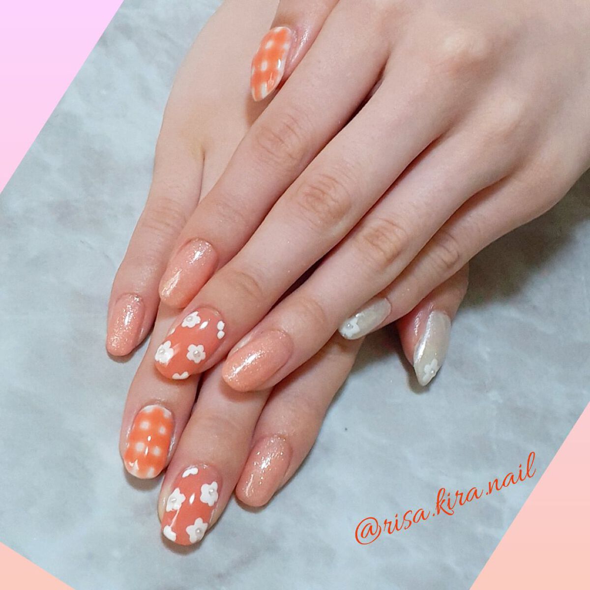 #ネイル,#ジェルネイル,#小花ネイル,#チェックネイル,#春ネイル,#夏ネイル,#春夏ネイルのネイルデザイン