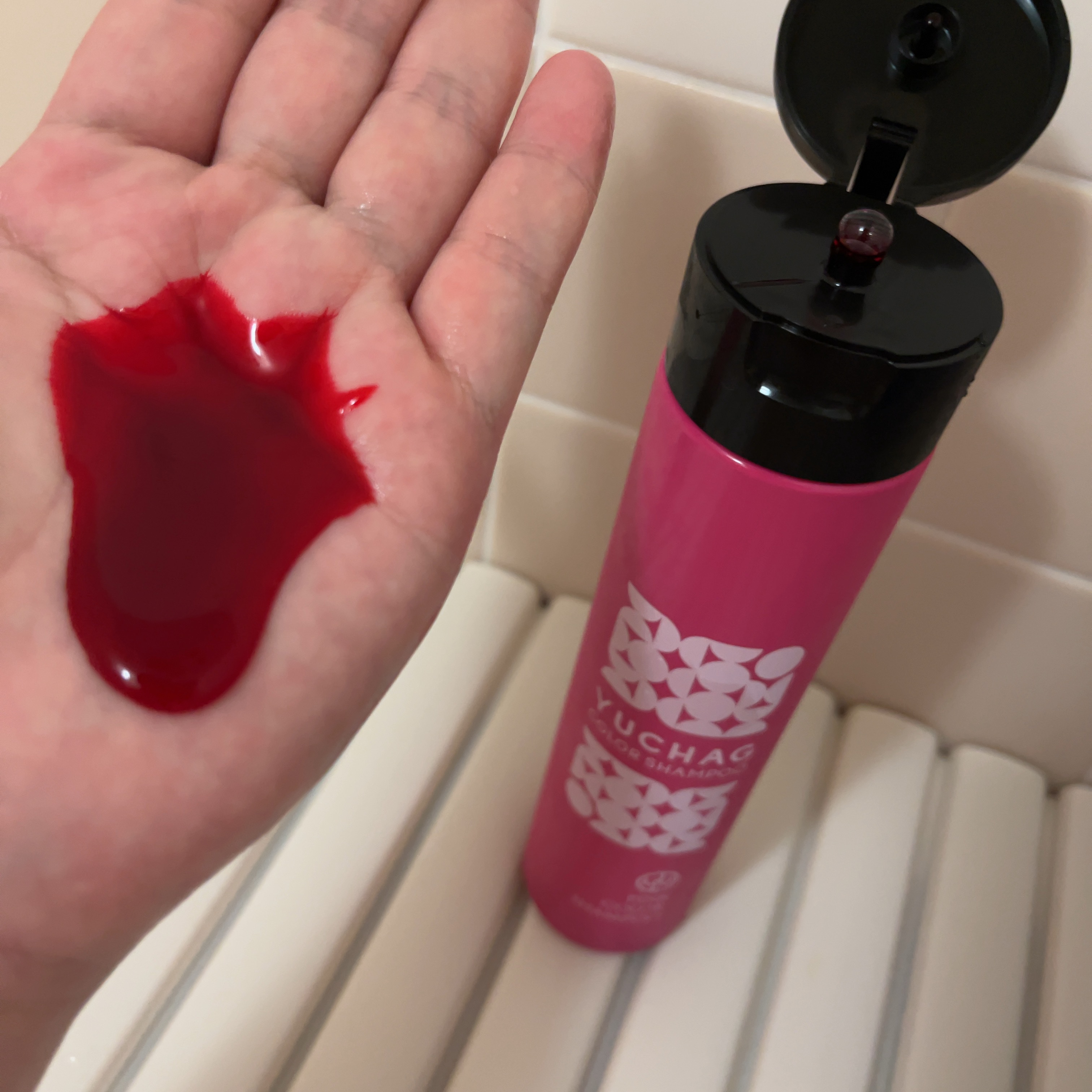 ユチャ　カラーシャンプー/カラートリートメント セット（ピンク）/YUCHAG/市販シャンプーを使ったクチコミ（2枚目）