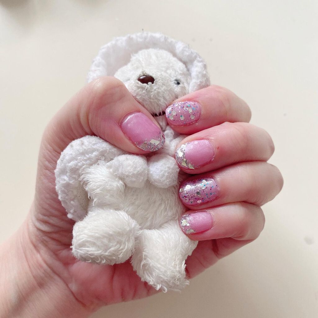 #ジェルネイル,#セルフネイル,#春ネイル,#シンプルネイル,#ガラスネイル,#ピンクネイル,#パーソナルカラーネイル,#ブルベ夏ネイルのネイルデザイン