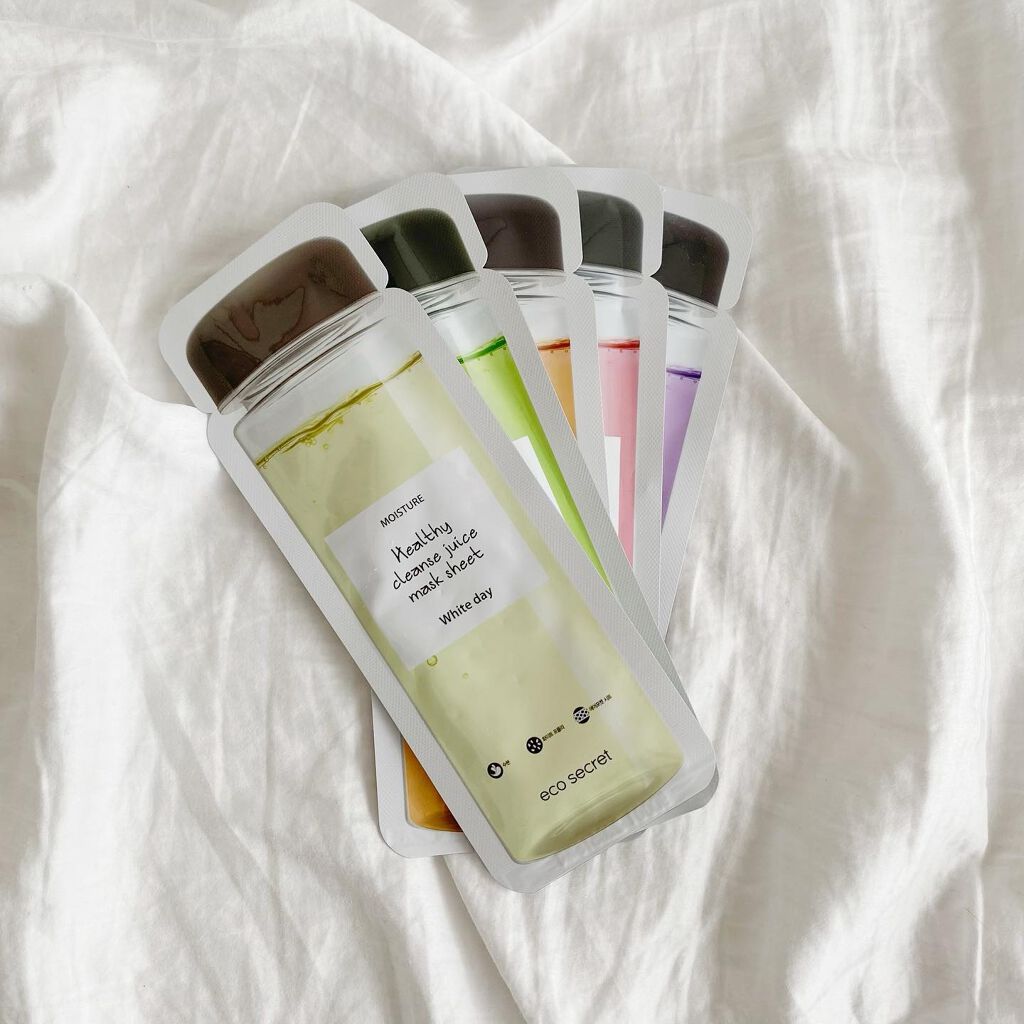 .
韓国化粧品ブランド eco secretの
クレンズジュースマスクパック🍹🤍

ジュースみたいで飲みたくなるような
5色のマスクパックです🧖‍♀️

💜・・・活力
❤️・・・弾力
🧡・・・ブライトニング
💚・・・オイルコント