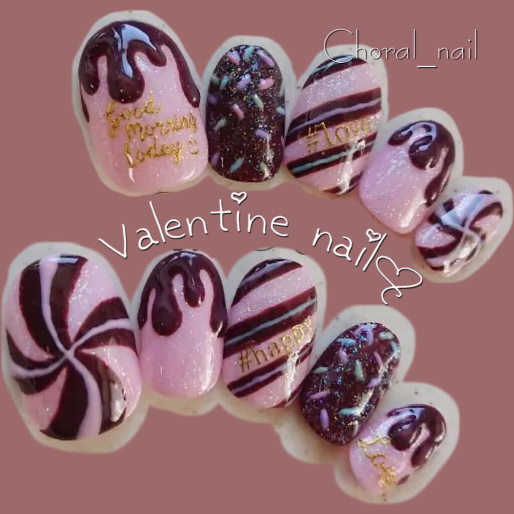 りーしゃん on LIPS 「もうすぐバレンタイン〜💝てことで私のバレンタインネイルのデザイ..」(1枚目)