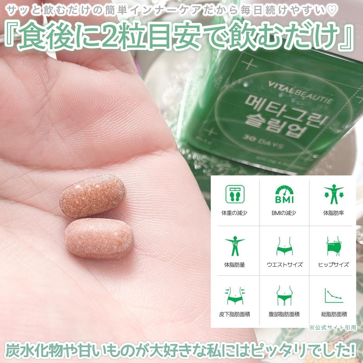 メタグリーンスリムアップ/VITALBEAUTIE/ボディサプリメントを使ったクチコミ(4枚目)
